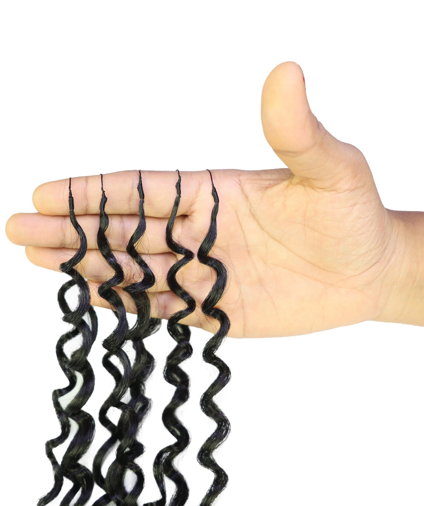 LUXLUXE Hawaiian Jerry Deep Wave Feather Crochet Human & Synthetic Hair Mix Extensions - 20" Curly Braided 100g Hairpiece