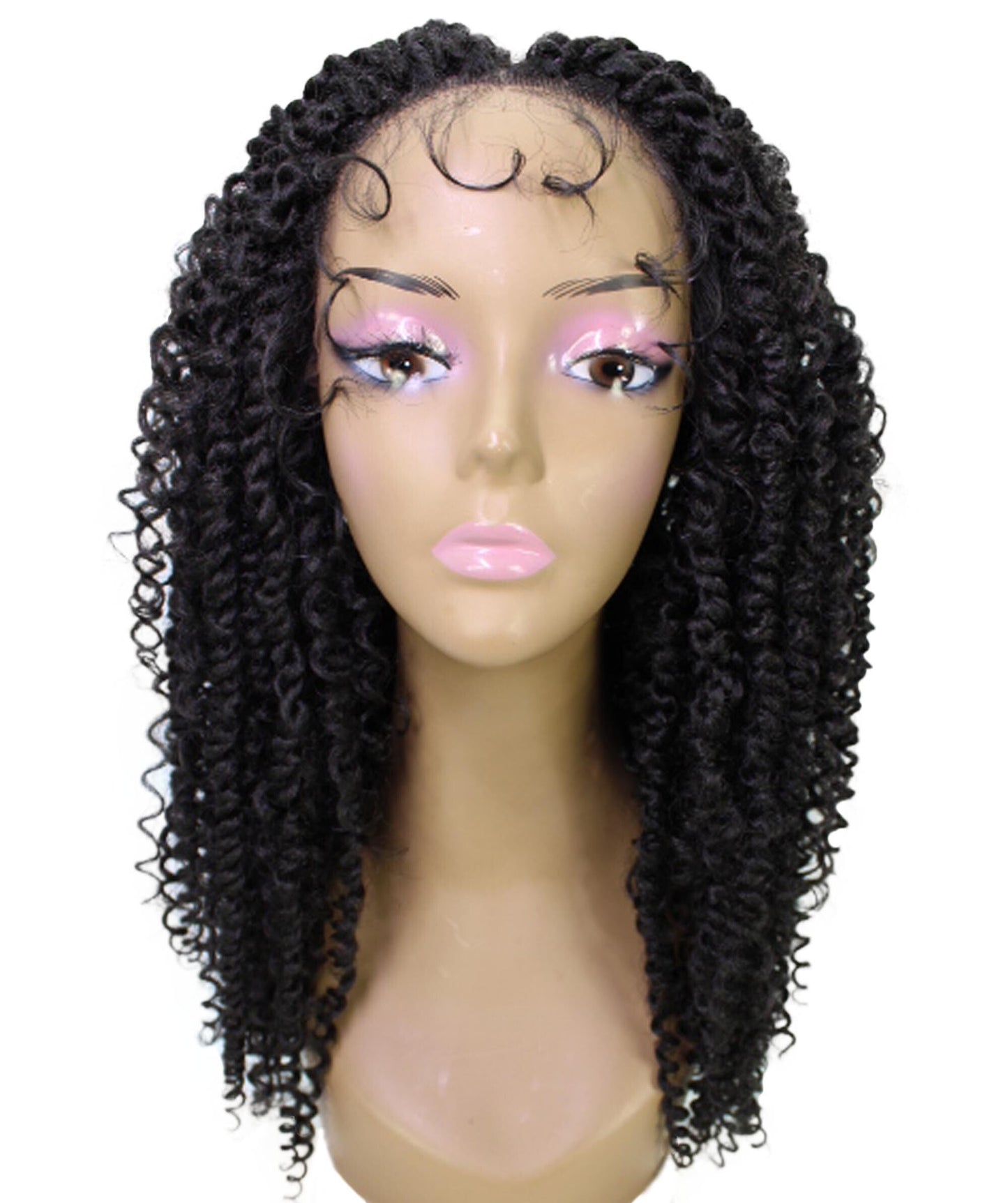 best full 19 inch length 4x4 synthetic hd lace front twists curly curls braided black women affordable glueless baby hairs natural african american brazilian body wave natural multicolored hand tied heat resistant deep dye bohemian wig