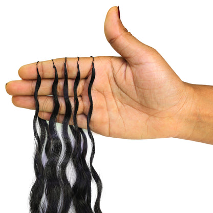 LUXLUXE Knotless Wet & Wavy Crochet Human Hair Extensions - Natural Black 14" 40g 16" 45g & 18" 50g Pre Separated 40 Strands Feather Hairpiece With String In The Middle Braid