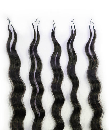 LUXLUXE Knotless Wet & Wavy Crochet Human Hair Extensions - Natural Black 14" 40g 16" 45g & 18" 50g Pre Separated 40 Strands Feather Hairpiece With String In The Middle Braid