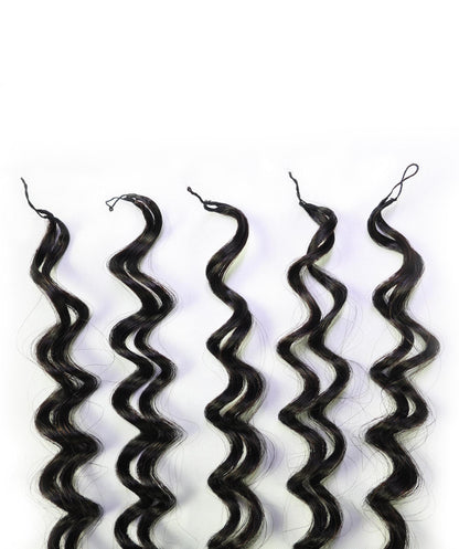 LUXLUXE Water Wave Braids Pre Looped Long Human Hair Extensions 40 Strands - Natural & Natural Black 14,16 & 18 Inch with weights 40g 45g & 50g Deep Curly Feather Braiding Hairpiece