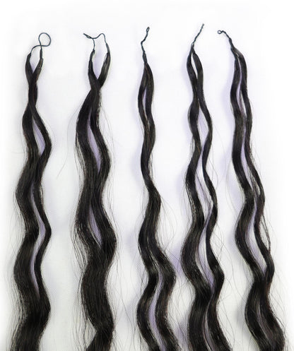 LUXLUXE Knotless Wet & Wavy Crochet Human Hair Extensions - Natural Black 14" 40g 16" 45g & 18" 50g Pre Separated 40 Strands Feather Hairpiece With String In The Middle Braid