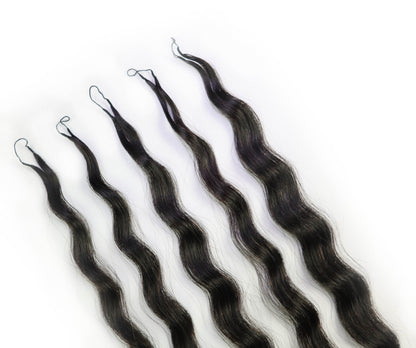LUXLUXE Knotless Wet & Wavy Crochet Human Hair Extensions - Natural Black 14" 40g 16" 45g & 18" 50g Pre Separated 40 Strands Feather Hairpiece With String In The Middle Braid
