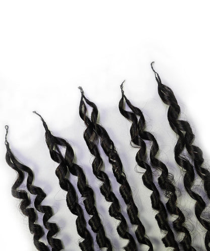 LUXLUXE Knotless Pixie Curly Raw Crochet Natural Human Hair Extensions - 14" 40g 16" 45g & 18" 50g Pre Separated 40 Strands Feather Hairpiece for Women