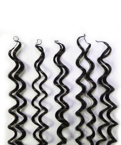 LUXLUXE Water Wave Braids Pre Looped Long Human Hair Extensions 40 Strands - Natural & Natural Black 14,16 & 18 Inch with weights 40g 45g & 50g Deep Curly Feather Braiding Hairpiece