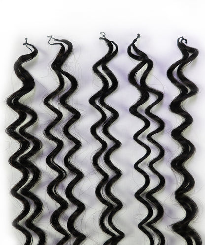 LUXLUXE Water Wave Braids Pre Looped Long Human Hair Extensions 40 Strands - Natural & Natural Black 14,16 & 18 Inch with weights 40g 45g & 50g Deep Curly Feather Braiding Hairpiece