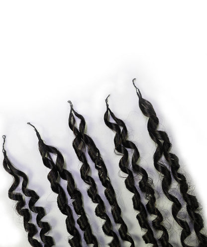 LUXLUXE Water Wave Braids Pre Looped Long Human Hair Extensions 40 Strands - Natural & Natural Black 14,16 & 18 Inch with weights 40g 45g & 50g Deep Curly Feather Braiding Hairpiece