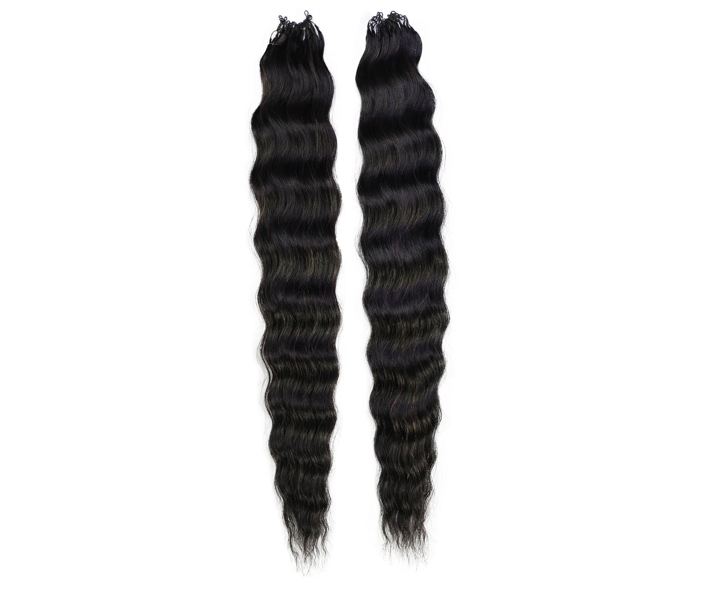LUXLUXE Knotless Wet & Wavy Crochet Human Hair Extensions - Natural Black 14" 40g 16" 45g & 18" 50g Pre Separated 40 Strands Feather Hairpiece With String In The Middle Braid