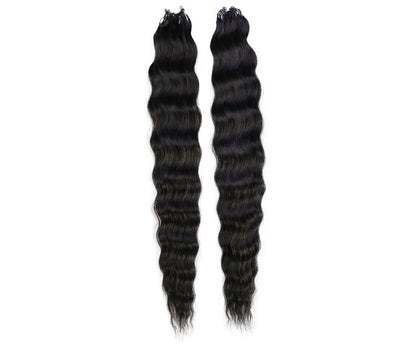 LUXLUXE Knotless Wet & Wavy Crochet Human Hair Extensions - Natural Black 14" 40g 16" 45g & 18" 50g Pre Separated 40 Strands Feather Hairpiece With String In The Middle Braid