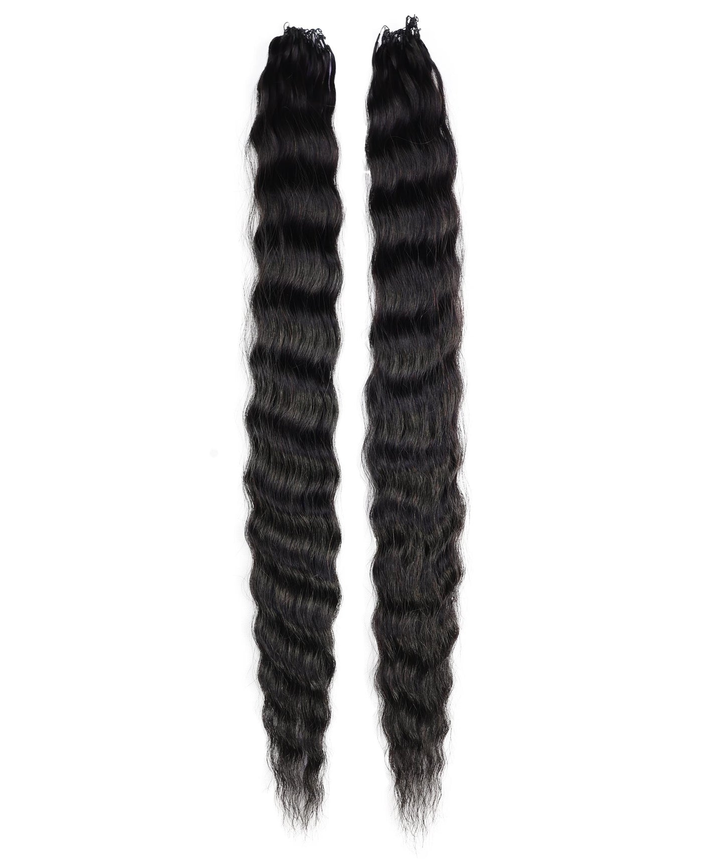 LUXLUXE Knotless Wet & Wavy Crochet Human Hair Extensions - Natural Black 14" 40g 16" 45g & 18" 50g Pre Separated 40 Strands Feather Hairpiece With String In The Middle Braid