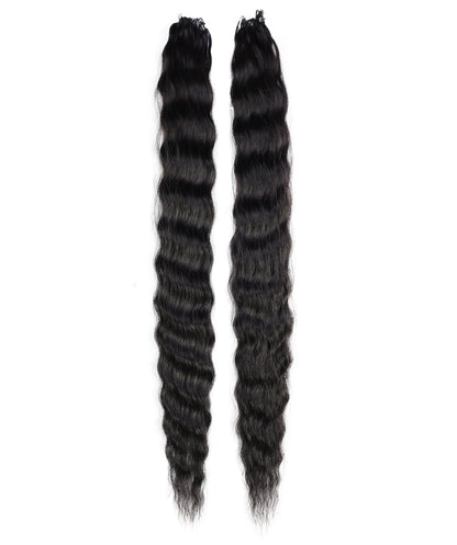 LUXLUXE Knotless Wet & Wavy Crochet Human Hair Extensions - Natural Black 14" 40g 16" 45g & 18" 50g Pre Separated 40 Strands Feather Hairpiece With String In The Middle Braid