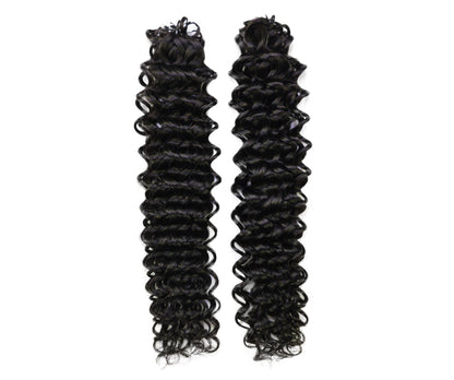 LUXLUXE Water Wave Braids Pre Looped Long Human Hair Extensions 40 Strands - Natural & Natural Black 14,16 & 18 Inch with weights 40g 45g & 50g Deep Curly Feather Braiding Hairpiece