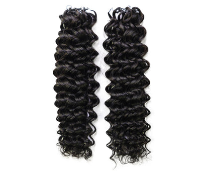 LUXLUXE Water Wave Braids Pre Looped Long Human Hair Extensions 40 Strands - Natural & Natural Black 14,16 & 18 Inch with weights 40g 45g & 50g Deep Curly Feather Braiding Hairpiece