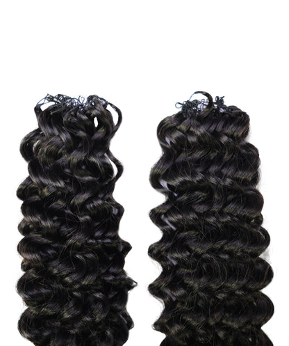 LUXLUXE Water Wave Braids Pre Looped Long Human Hair Extensions 40 Strands - Natural & Natural Black 14,16 & 18 Inch with weights 40g 45g & 50g Deep Curly Feather Braiding Hairpiece