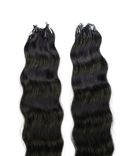 LUXLUXE Knotless Wet & Wavy Crochet Human Hair Extensions - Natural Black 14" 40g 16" 45g & 18" 50g Pre Separated 40 Strands Feather Hairpiece With String In The Middle Braid