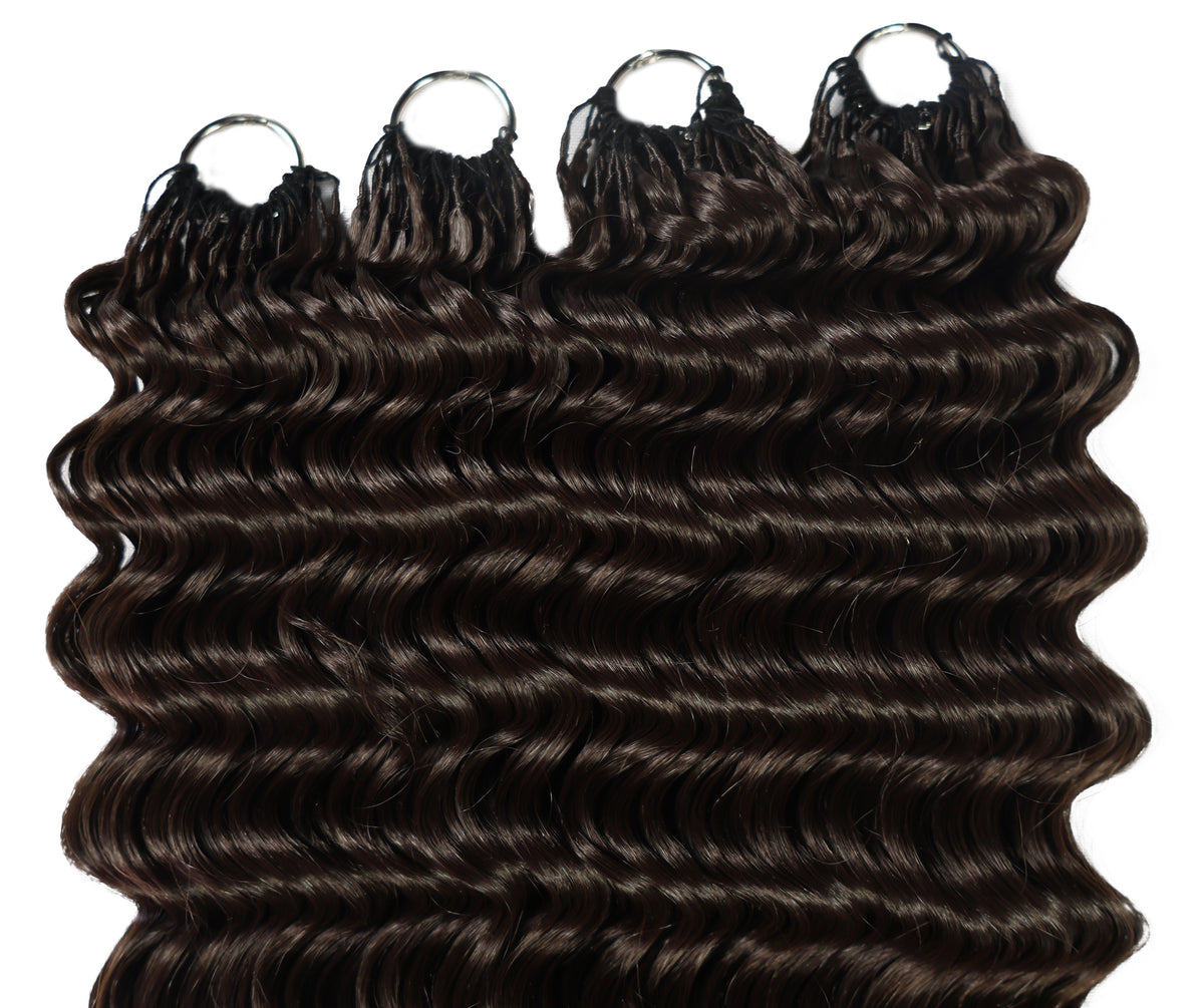 LUXLUXE Deep Wave Synthetic Crochet Hair Extensions – Available in 14"  85g 18" 110g & 22" 132g Pre Separated 100 Strands Feather Hairpiece