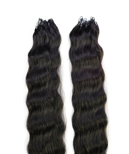 LUXLUXE Knotless Wet & Wavy Crochet Human Hair Extensions - Natural Black 14" 40g 16" 45g & 18" 50g Pre Separated 40 Strands Feather Hairpiece With String In The Middle Braid