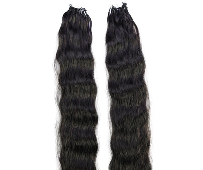 LUXLUXE Knotless Wet & Wavy Crochet Human Hair Extensions - Natural Black 14" 40g 16" 45g & 18" 50g Pre Separated 40 Strands Feather Hairpiece With String In The Middle Braid