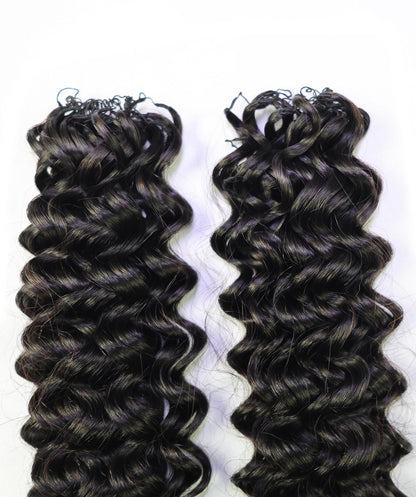 LUXLUXE Water Wave Braids Pre Looped Long Human Hair Extensions 40 Strands - Natural & Natural Black 14,16 & 18 Inch with weights 40g 45g & 50g Deep Curly Feather Braiding Hairpiece