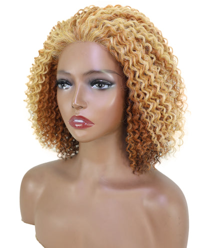 Esi Honey Blonde Lace Front Wig HD Curly Voluminous Bob for Glamorous Party, Fashion & Everyday Elegant Look