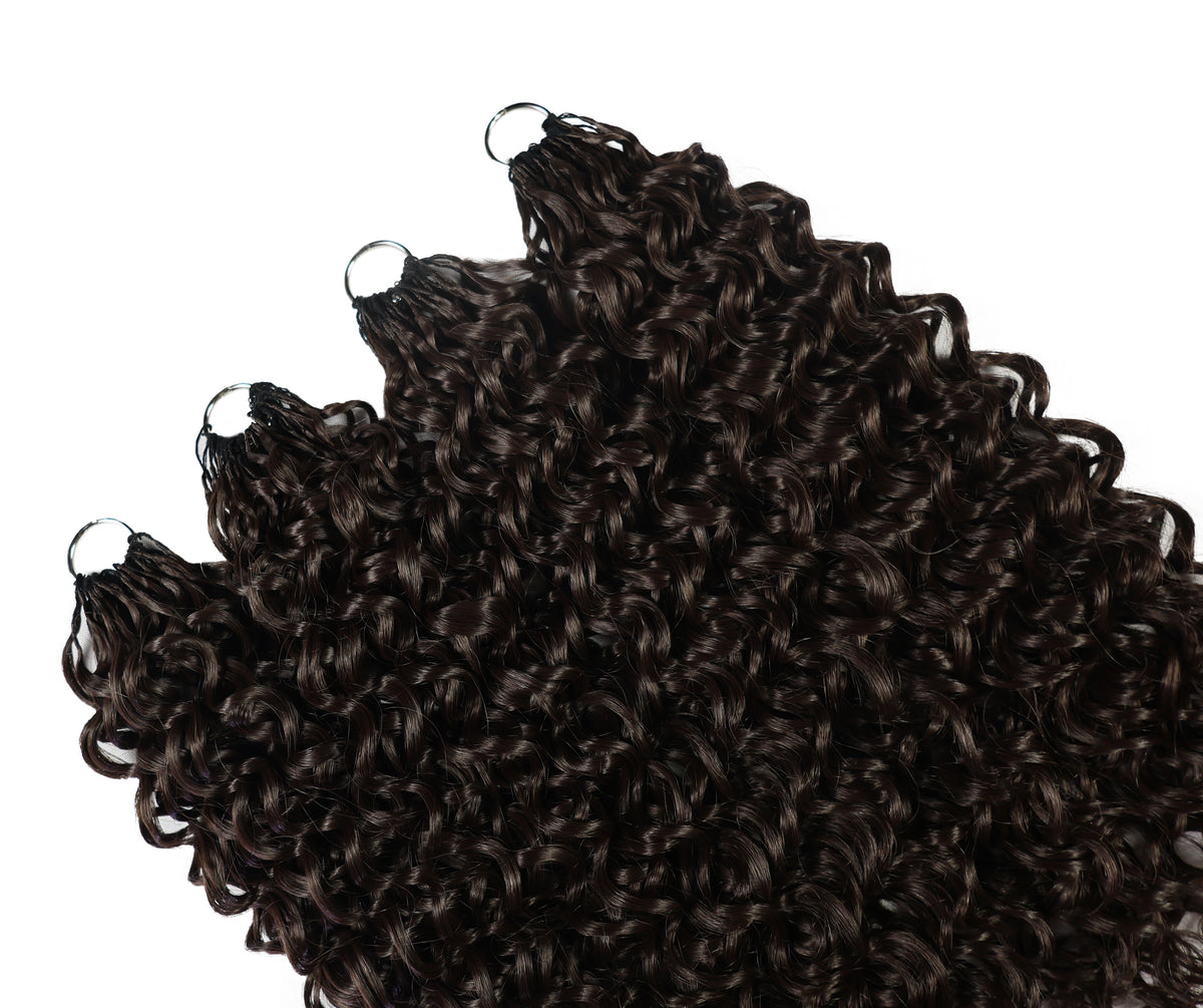 LUXLUXE Dominican Synthetic Crochet Hair Extensions – 14" 85g, 18" 110g, 22" 132g Pre Separated 100 Strands Feather Curly Hairpiece