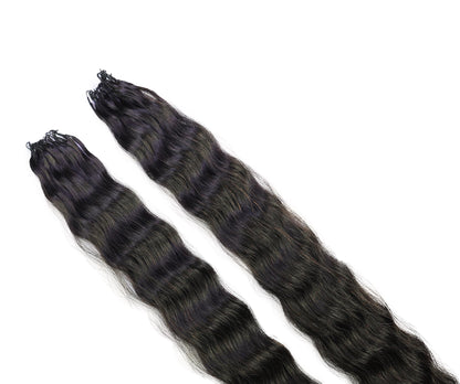 LUXLUXE Knotless Wet & Wavy Crochet Human Hair Extensions - Natural Black 14" 40g 16" 45g & 18" 50g Pre Separated 40 Strands Feather Hairpiece With String In The Middle Braid