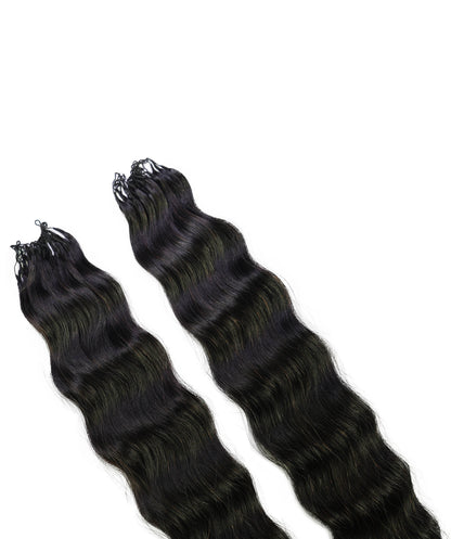 LUXLUXE Knotless Wet & Wavy Crochet Human Hair Extensions - Natural Black 14" 40g 16" 45g & 18" 50g Pre Separated 40 Strands Feather Hairpiece With String In The Middle Braid