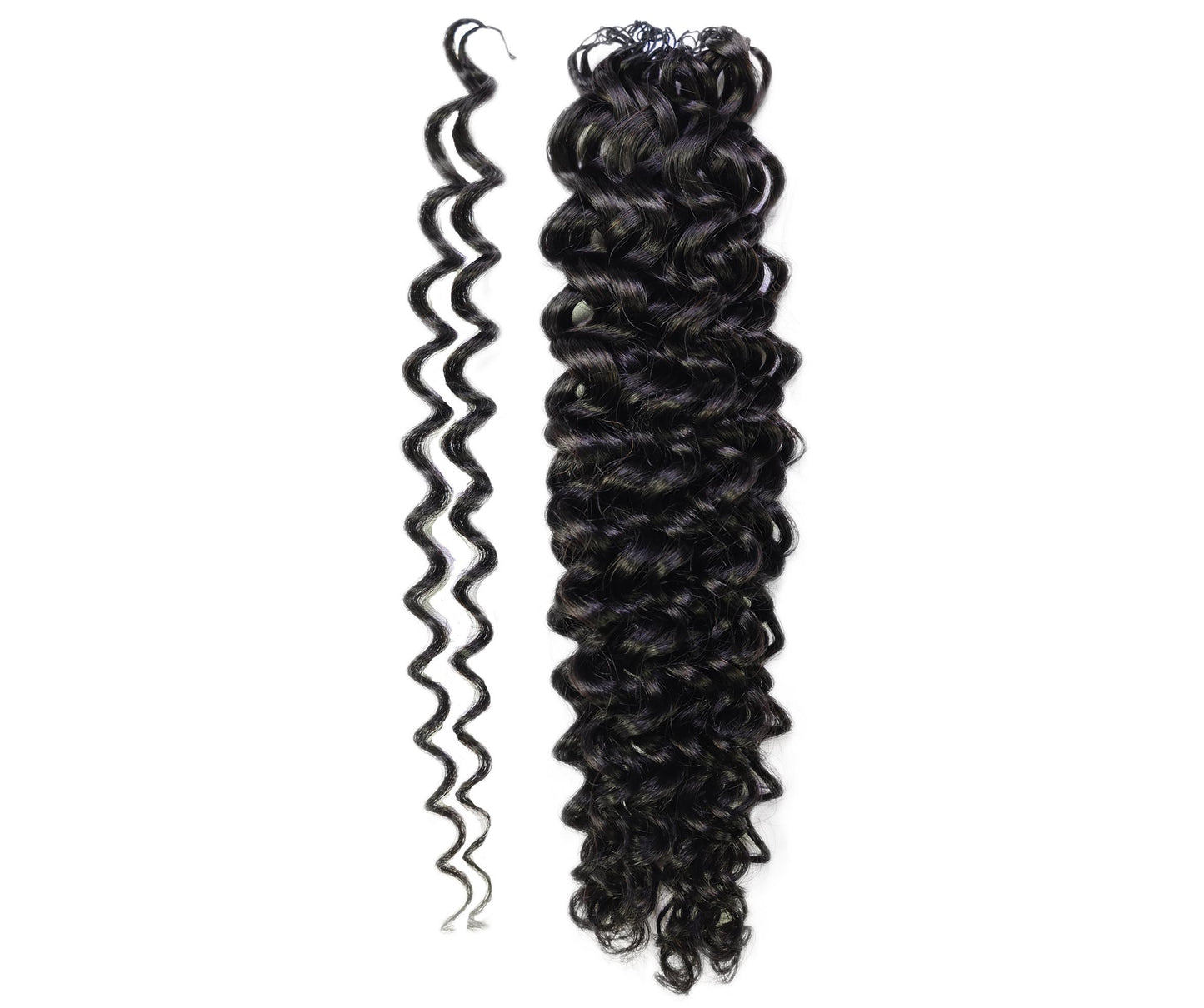 LUXLUXE Water Wave Braids Pre Looped Long Human Hair Extensions 40 Strands - Natural & Natural Black 14,16 & 18 Inch with weights 40g 45g & 50g Deep Curly Feather Braiding Hairpiece