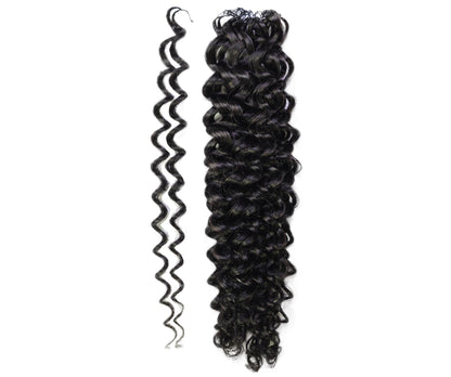 LUXLUXE Water Wave Braids Pre Looped Long Human Hair Extensions 40 Strands - Natural & Natural Black 14,16 & 18 Inch with weights 40g 45g & 50g Deep Curly Feather Braiding Hairpiece