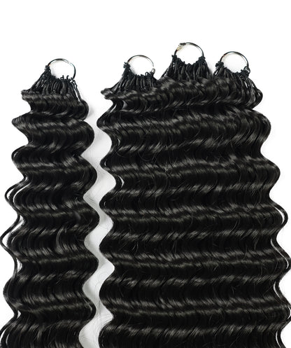 LUXLUXE Deep Wave Synthetic Crochet Hair Extensions – Available in 14"  78g 18" 100g & 22" 120g Pre Separated 100 Strands Feather Hairpiece