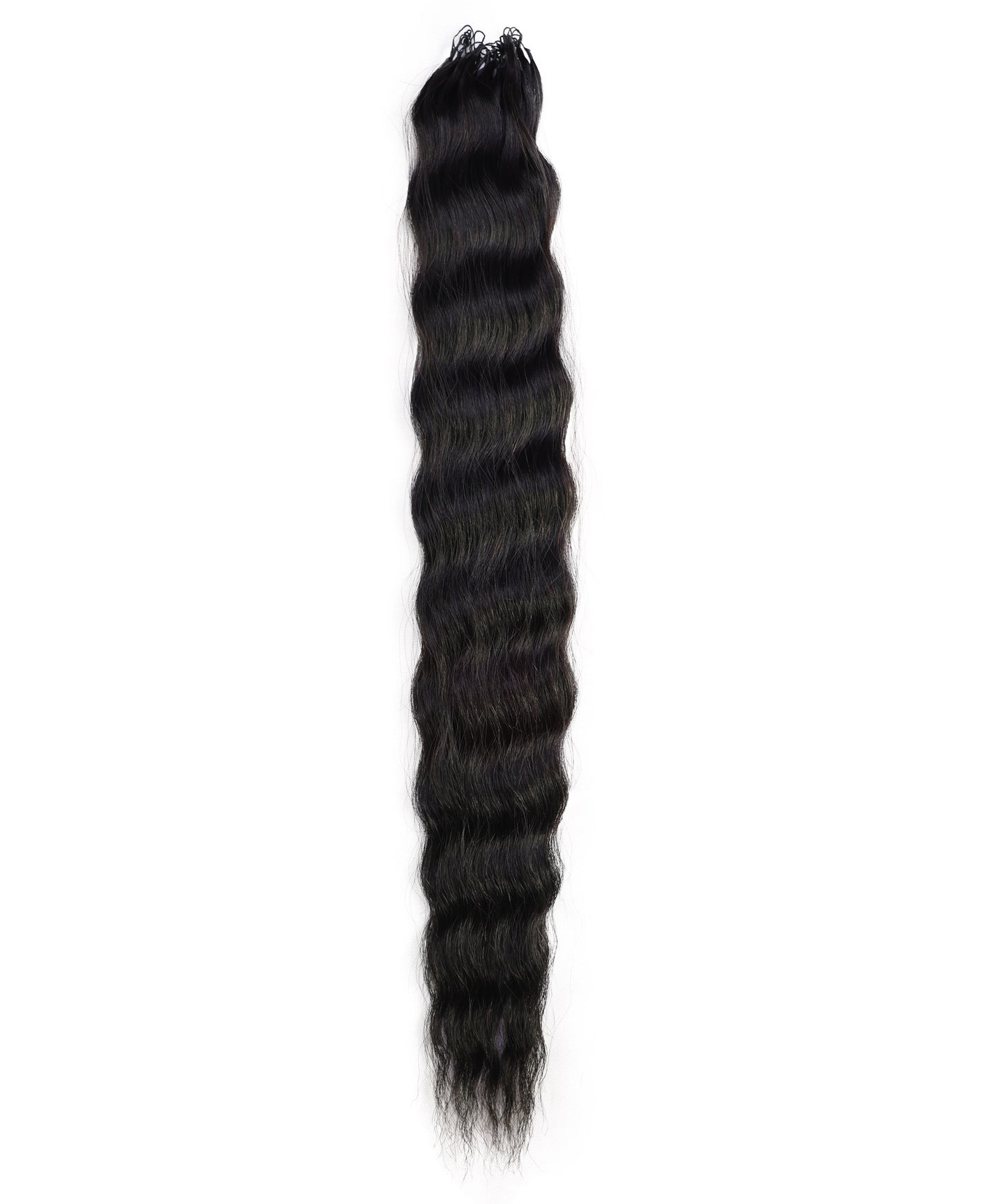 LUXLUXE Knotless Wet & Wavy Crochet Human Hair Extensions - Natural Black 14" 40g 16" 45g & 18" 50g Pre Separated 40 Strands Feather Hairpiece With String In The Middle Braid