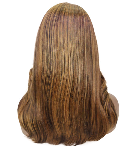 Lerato Brown Auburn Deep L-Part Lace Wig, High Heat Resistant Synthetic Smooth Hair for Glamorous Everyday & Party Looks