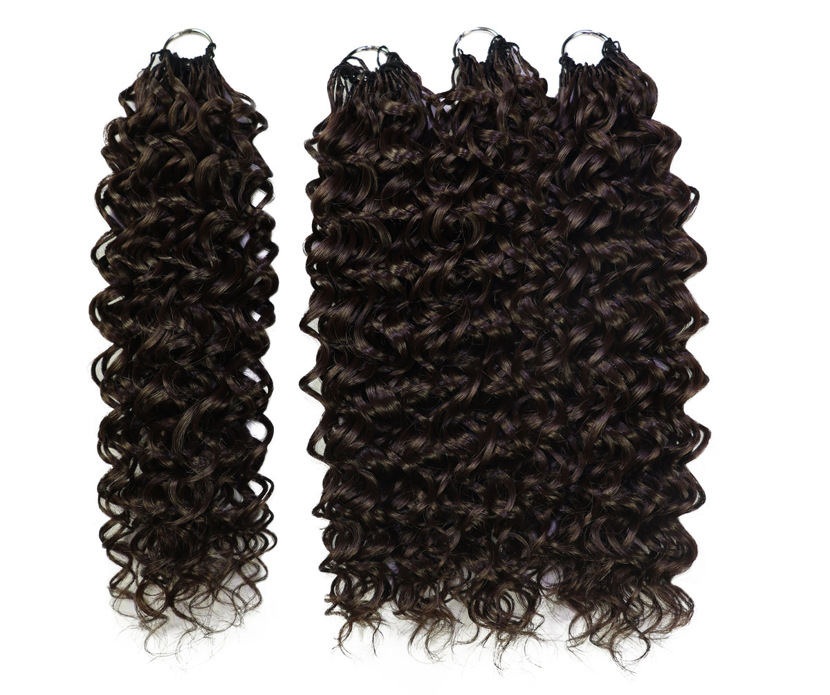 LUXLUXE Dominican Synthetic Crochet Hair Extensions – 14" 85g, 18" 110g, 22" 132g Pre Separated 100 Strands Feather Curly Hairpiece