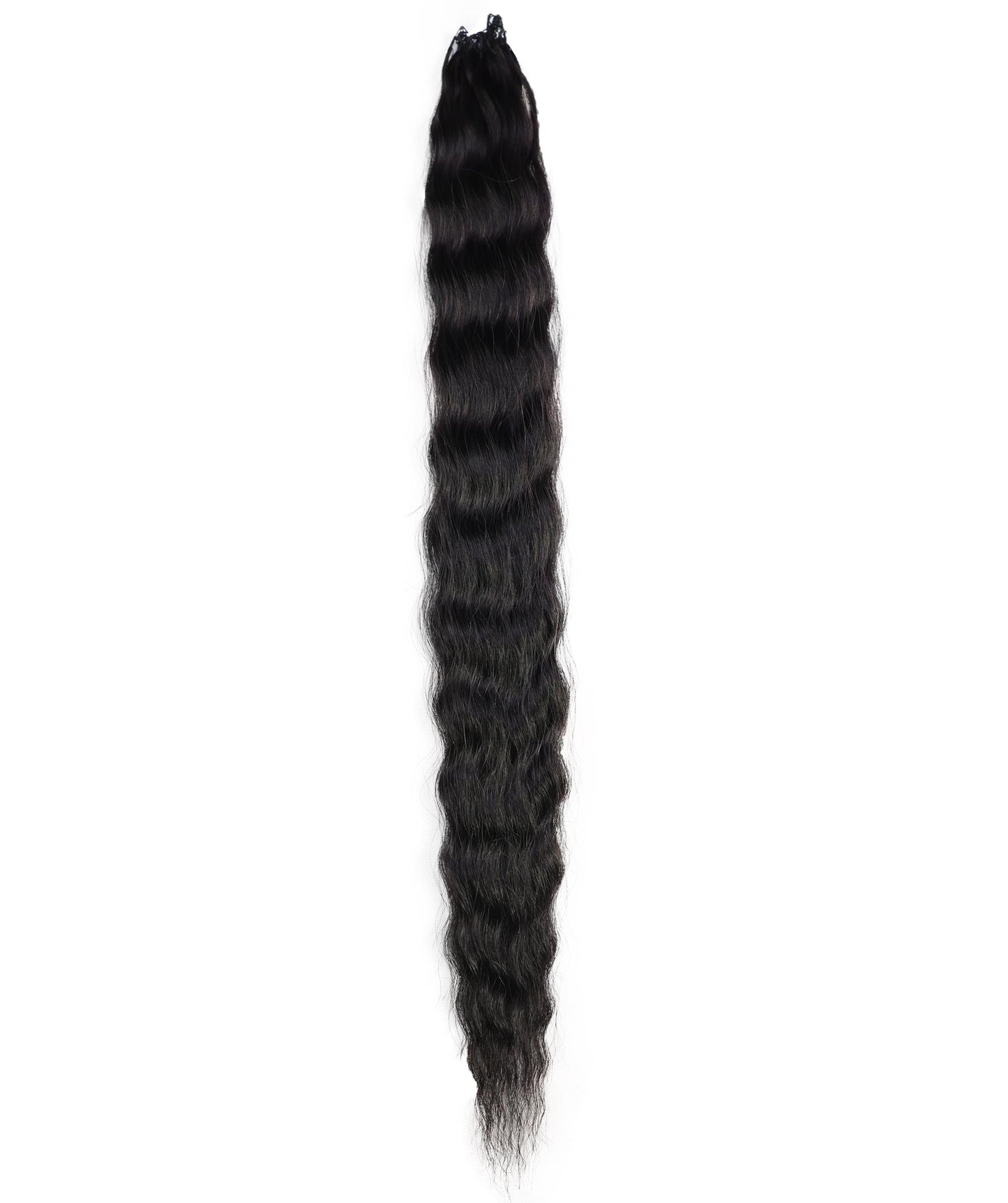 LUXLUXE Knotless Wet & Wavy Crochet Human Hair Extensions - Natural Black 14" 40g 16" 45g & 18" 50g Pre Separated 40 Strands Feather Hairpiece With String In The Middle Braid