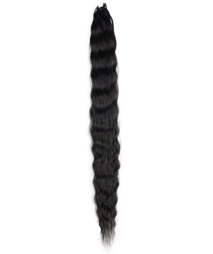 LUXLUXE Knotless Wet & Wavy Crochet Human Hair Extensions - Natural Black 14" 40g 16" 45g & 18" 50g Pre Separated 40 Strands Feather Hairpiece With String In The Middle Braid