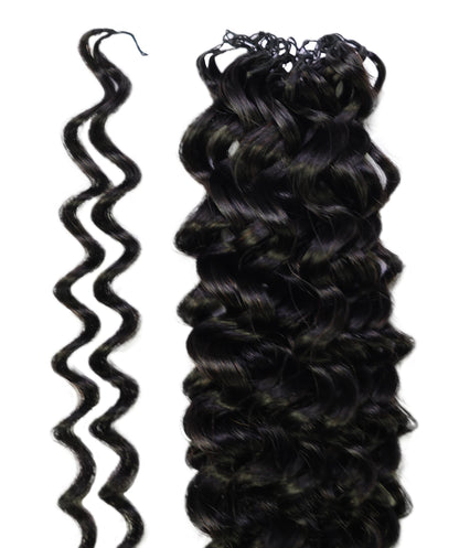 LUXLUXE Water Wave Braids Pre Looped Long Human Hair Extensions 40 Strands - Natural & Natural Black 14,16 & 18 Inch with weights 40g 45g & 50g Deep Curly Feather Braiding Hairpiece