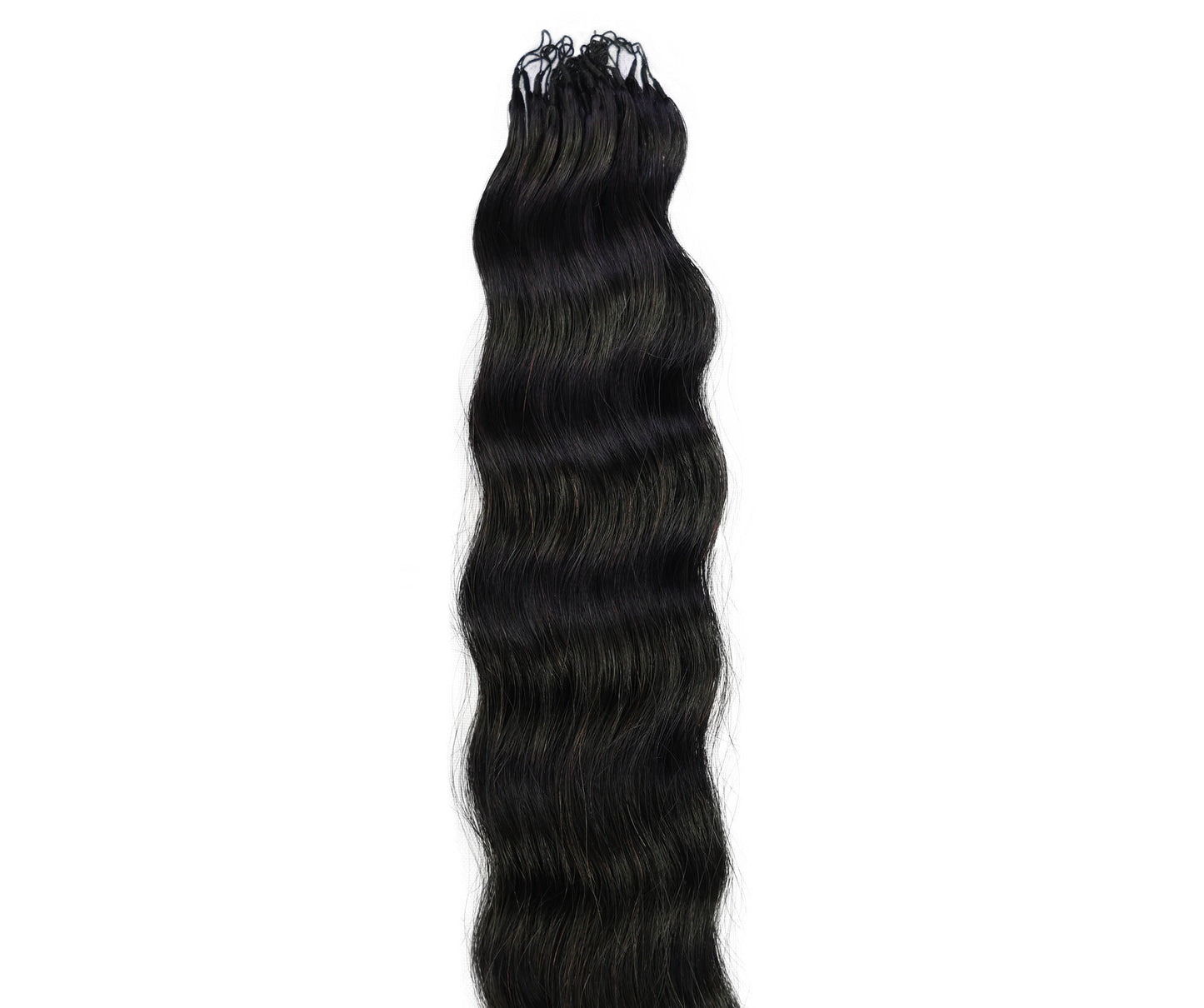 LUXLUXE Knotless Wet & Wavy Crochet Human Hair Extensions - Natural Black 14" 40g 16" 45g & 18" 50g Pre Separated 40 Strands Feather Hairpiece With String In The Middle Braid