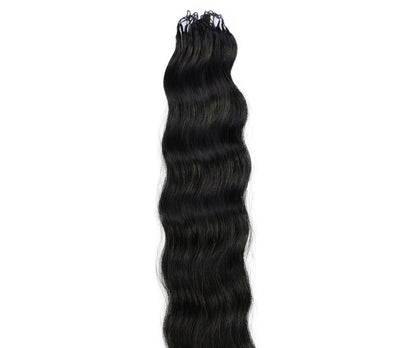 LUXLUXE Knotless Wet & Wavy Crochet Human Hair Extensions - Natural Black 14" 40g 16" 45g & 18" 50g Pre Separated 40 Strands Feather Hairpiece With String In The Middle Braid