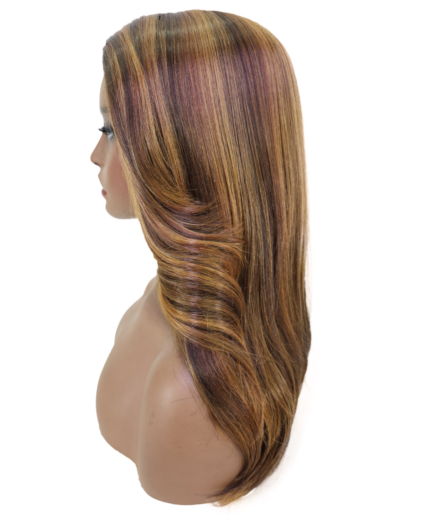 Lerato Brown Auburn Deep L-Part Lace Wig, High Heat Resistant Synthetic Smooth Hair for Glamorous Everyday & Party Looks