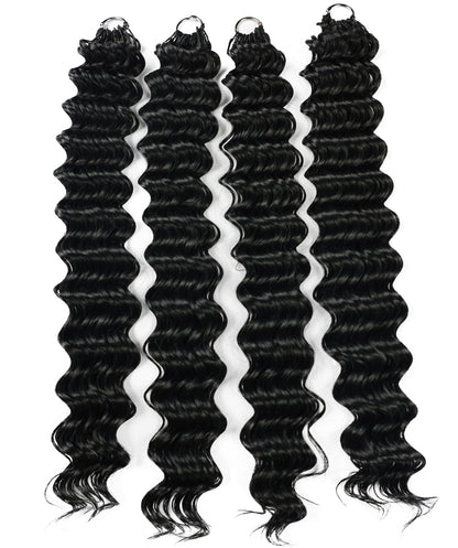 LUXLUXE Deep Wave Synthetic Crochet Hair Extensions – Available in 14"  78g 18" 100g & 22" 120g Pre Separated 100 Strands Feather Hairpiece