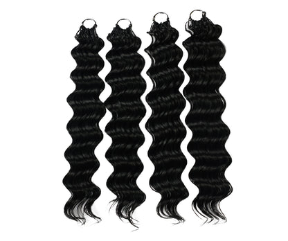 LUXLUXE Deep Wave Synthetic Crochet Hair Extensions – Available in 14"  78g 18" 100g & 22" 120g Pre Separated 100 Strands Feather Hairpiece