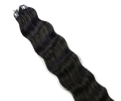 LUXLUXE Knotless Wet & Wavy Crochet Human Hair Extensions - Natural Black 14" 40g 16" 45g & 18" 50g Pre Separated 40 Strands Feather Hairpiece With String In The Middle Braid