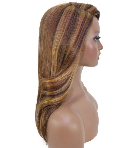 Lerato Brown Auburn Deep L-Part Lace Wig, High Heat Resistant Synthetic Smooth Hair for Glamorous Everyday & Party Looks