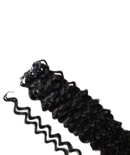 LUXLUXE Water Wave Braids Pre Looped Long Human Hair Extensions 40 Strands - Natural & Natural Black 14,16 & 18 Inch with weights 40g 45g & 50g Deep Curly Feather Braiding Hairpiece