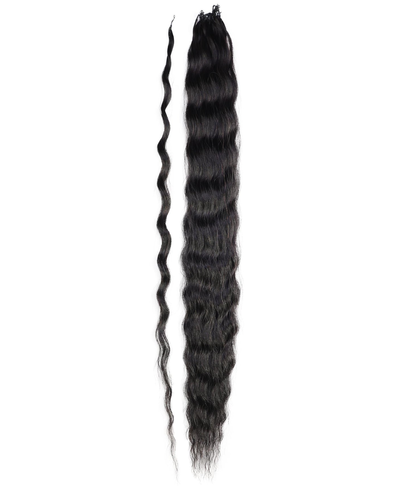 LUXLUXE Knotless Wet & Wavy Crochet Human Hair Extensions - Natural Black 14" 40g 16" 45g & 18" 50g Pre Separated 40 Strands Feather Hairpiece With String In The Middle Braid