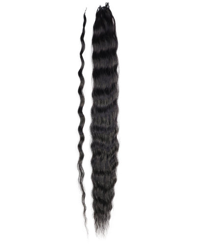 LUXLUXE Knotless Wet & Wavy Crochet Human Hair Extensions - Natural Black 14" 40g 16" 45g & 18" 50g Pre Separated 40 Strands Feather Hairpiece With String In The Middle Braid