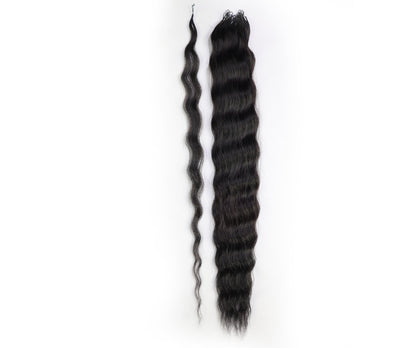 LUXLUXE Knotless Wet & Wavy Crochet Human Hair Extensions - Natural Black 14" 40g 16" 45g & 18" 50g Pre Separated 40 Strands Feather Hairpiece With String In The Middle Braid