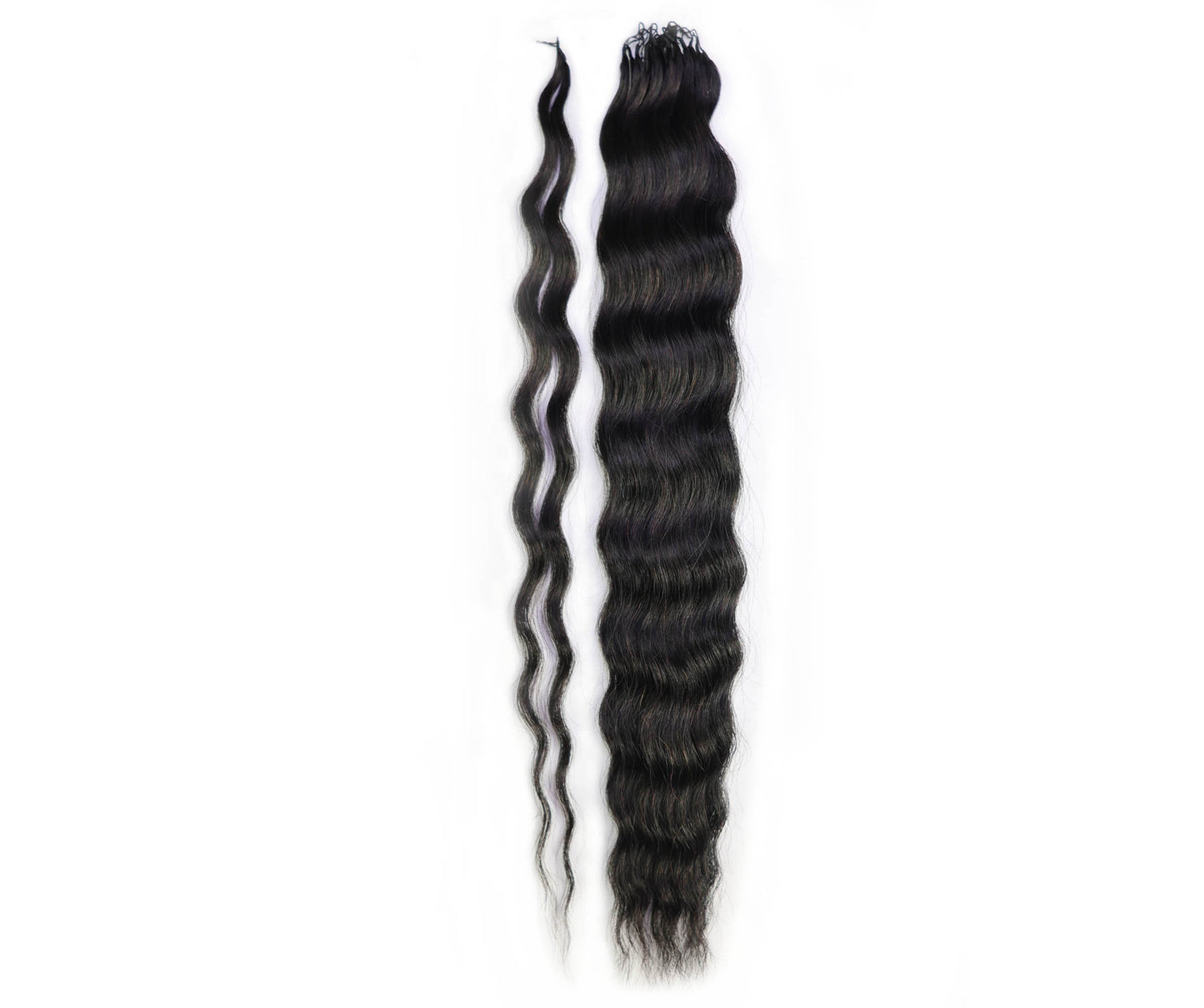 LUXLUXE Knotless Wet & Wavy Crochet Human Hair Extensions - Natural Black 14" 40g 16" 45g & 18" 50g Pre Separated 40 Strands Feather Hairpiece With String In The Middle Braid