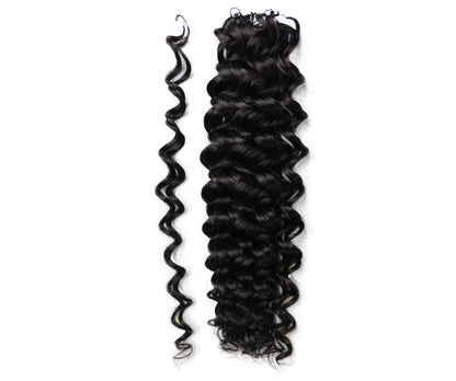 LUXLUXE Water Wave Braids Pre Looped Long Human Hair Extensions 40 Strands - Natural & Natural Black 14,16 & 18 Inch with weights 40g 45g & 50g Deep Curly Feather Braiding Hairpiece