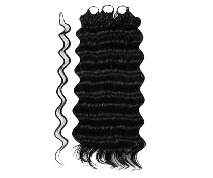 LUXLUXE Deep Wave Synthetic Crochet Hair Extensions – Available in 14"  78g 18" 100g & 22" 120g Pre Separated 100 Strands Feather Hairpiece